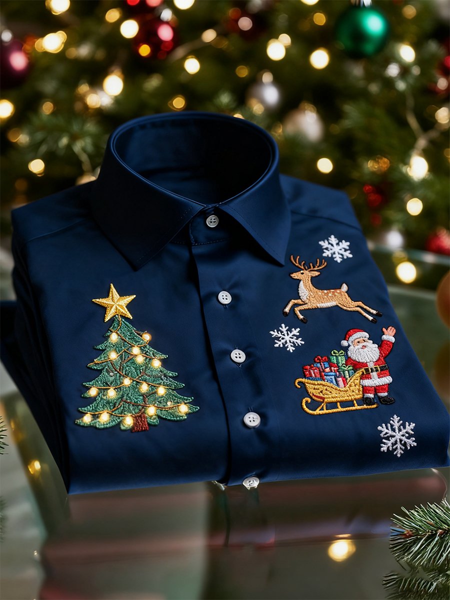 Camisa Christmas de manga larga con botones para hombre