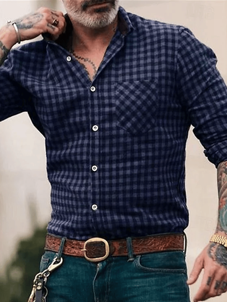 Camisa a cuadros ejecutivo de manga larga para hombre