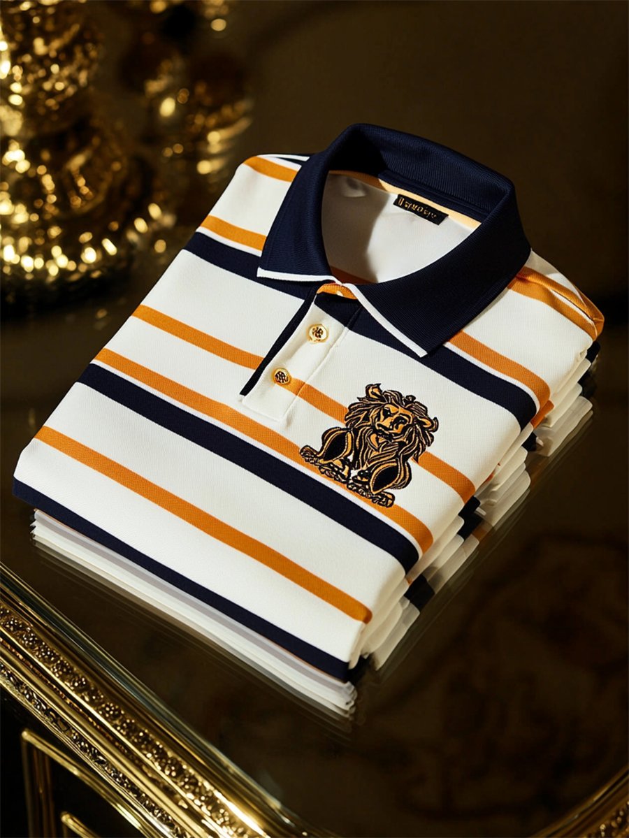 Camisa polo ejecutivo casual a rayas Button de manga corta para hombre