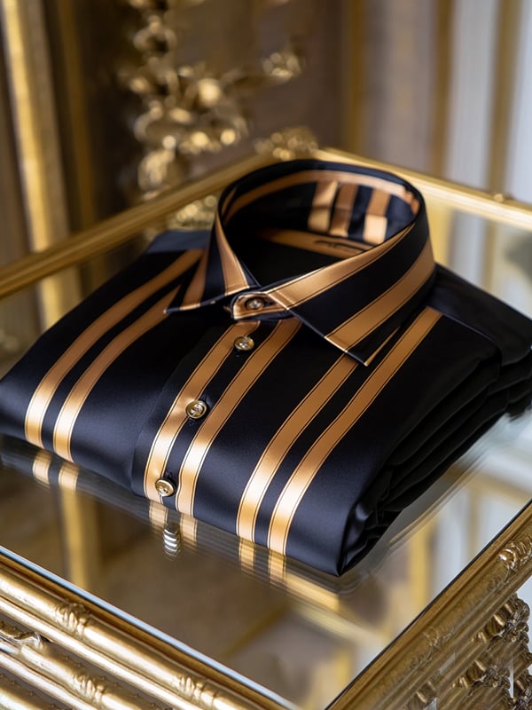 Camisa satén Luxe estampado de manga corta Button para hombre