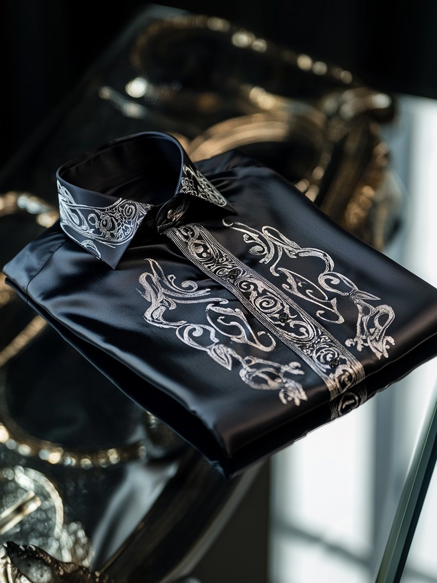 Camisa satén de lujo ejecutivo de manga larga para hombre