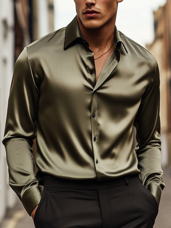 Camisa ejecutivo de lujo de color sólido de manga larga para hombre