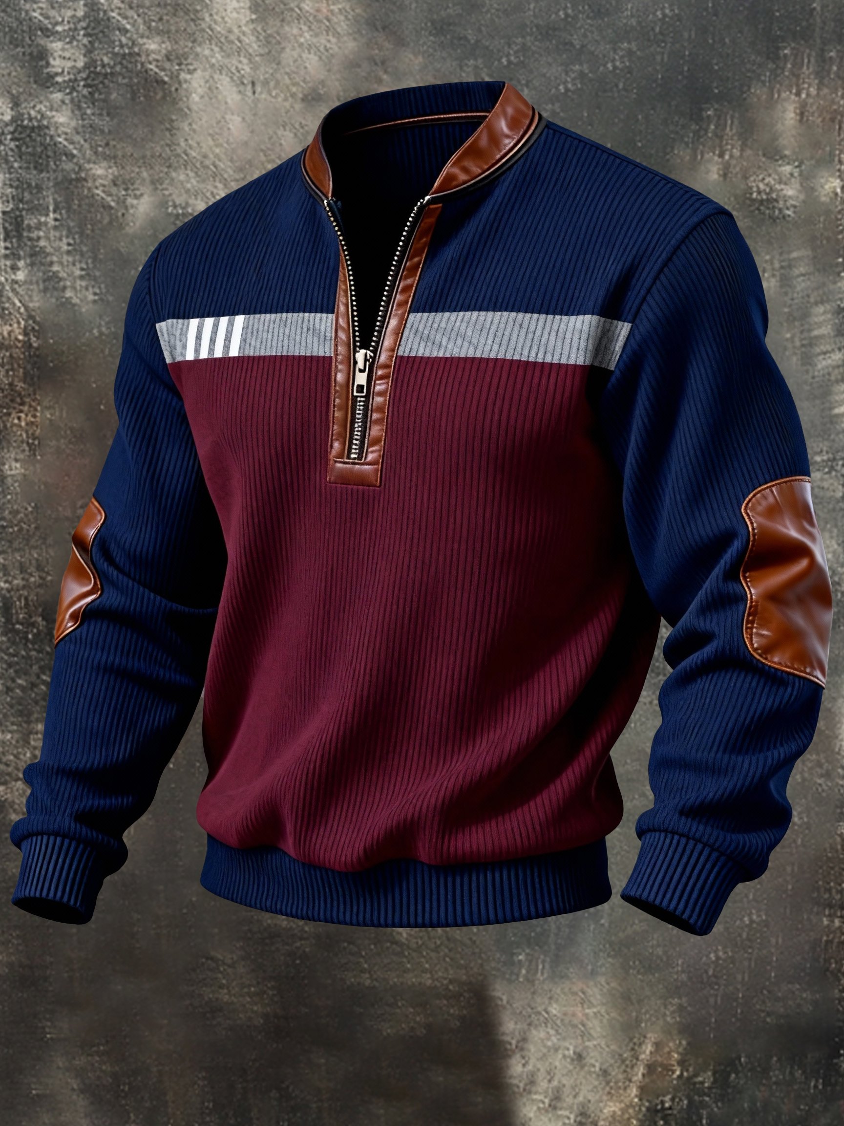 Sudadera vintage Color-Block estampado con cierre con gorrasucha para hombre