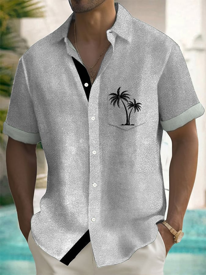 Camisa Hawaiian Resort Coconut Tree estampado Lapel para hombre