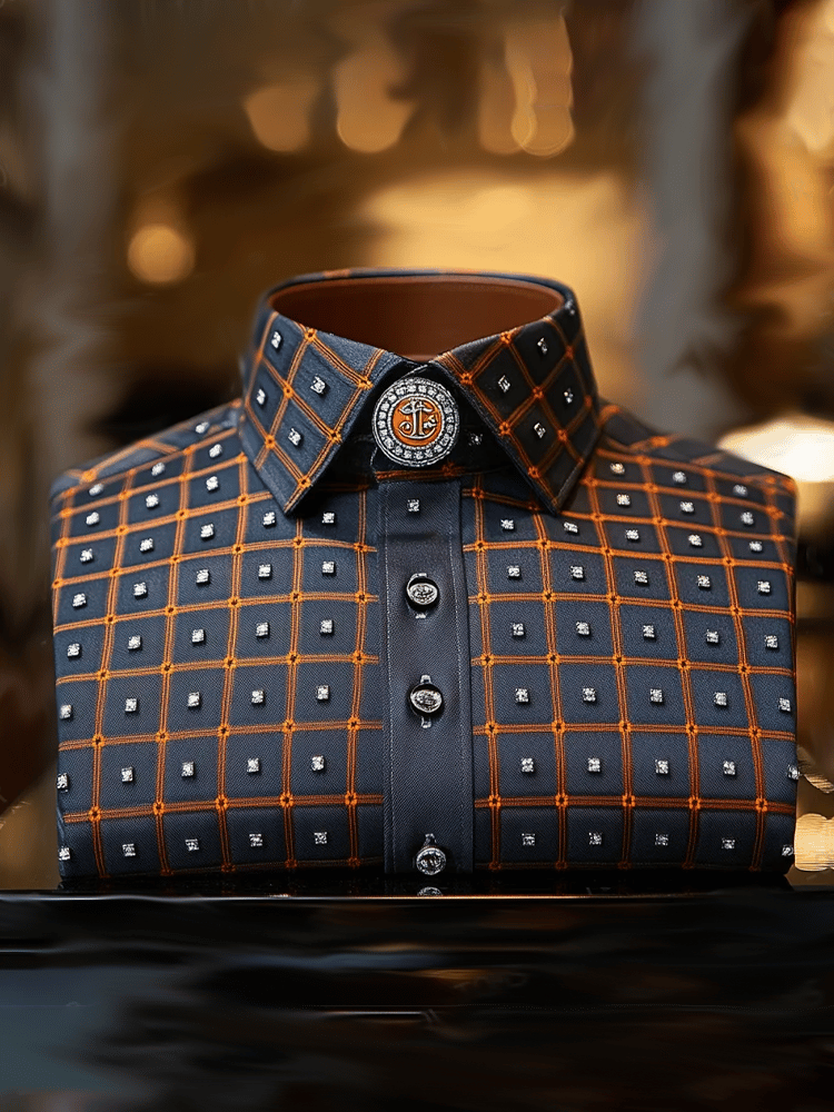 Camisa vintage de lujo de manga larga para hombre