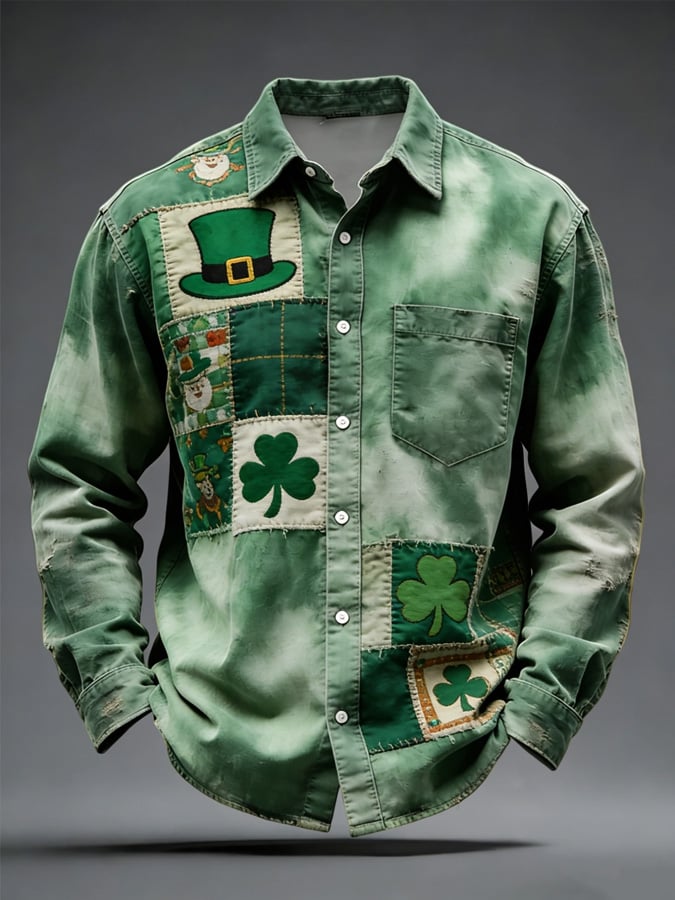 St. Patrick's Day estampado de manga larga Pockecamiseta para hombre