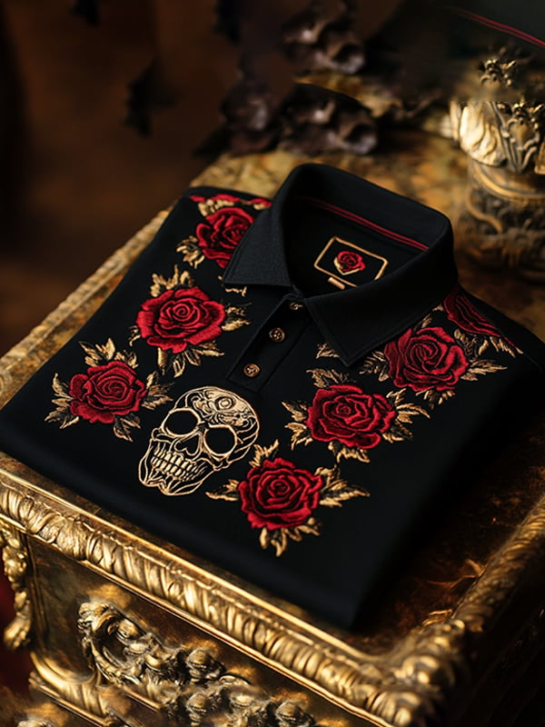 Camisa polo retro Gothic Skull diseño de manga corta para hombre