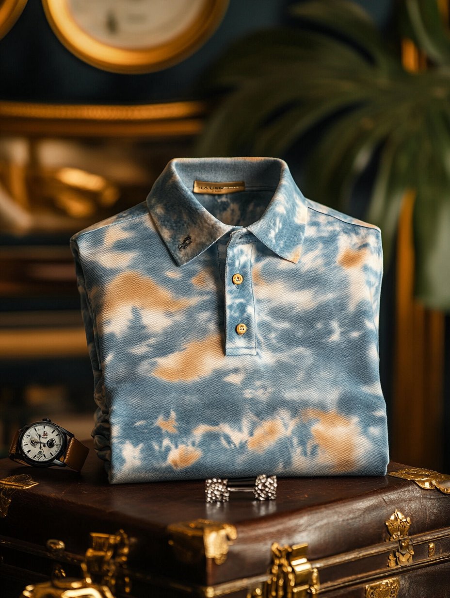 Camisa polo ejecutivo casual Tie-Dye Button de manga corta para hombre