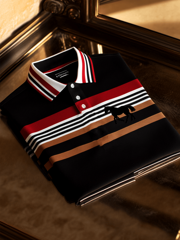 Camisa polo retro ejecutivo rayas estampado de manga larga para hombre