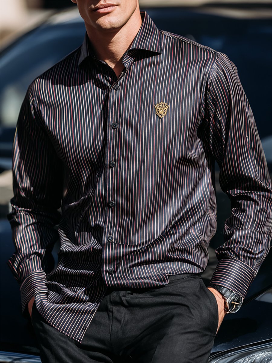Camisa retro casual a rayas ejecutivo de manga larga para hombre