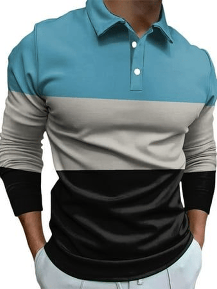 Camisa polo ejecutivo casual a rayas de manga larga para hombre