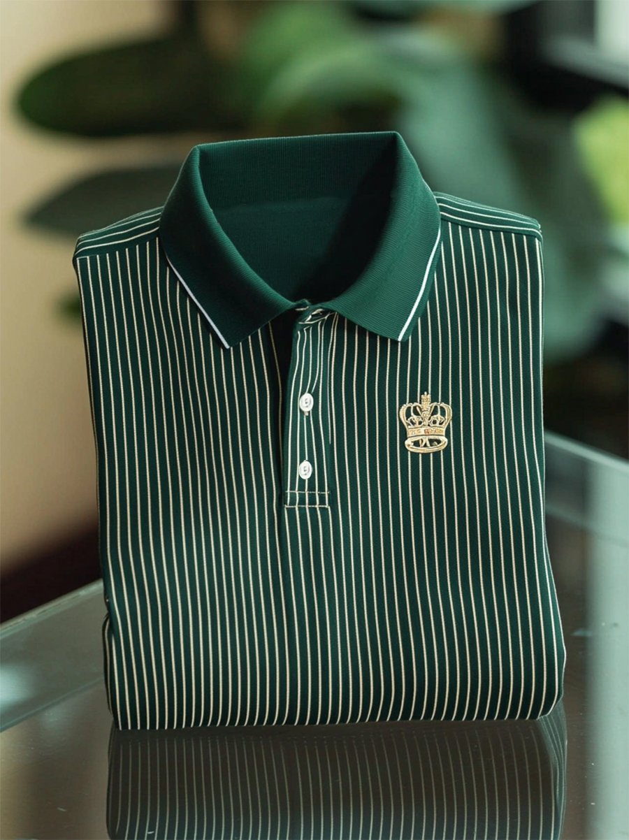 Camisa polo casual ejecutivo rayas Button de manga corta para hombre