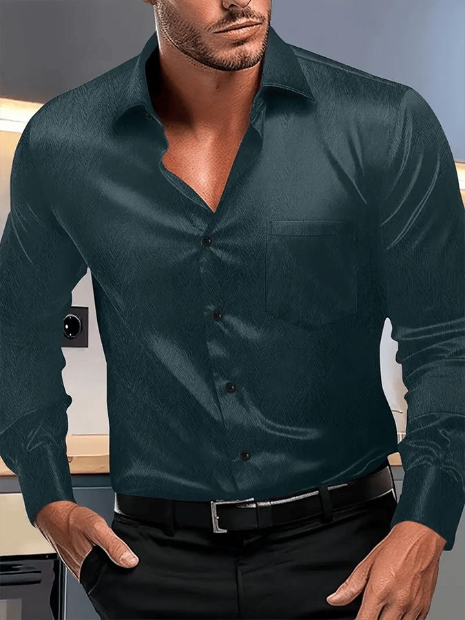 Seda ejecutivo de lujo Design estampado de manga larga Pockecamiseta para hombre