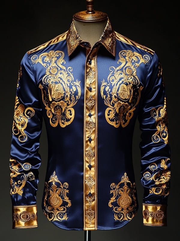 Camisa satén Luxe de manga larga con botones para hombre