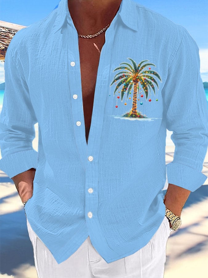 Camisa Christmas Palm Tree estampado casual para hombre