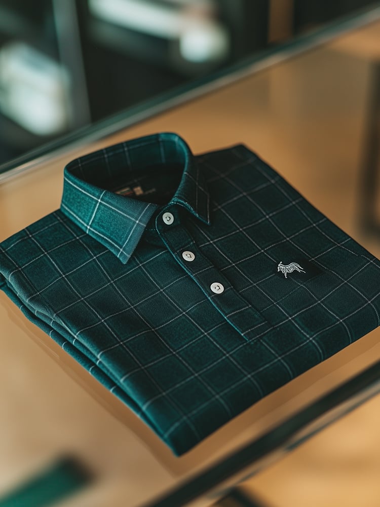 Camisa polo ejecutivo casual a cuadros Button de manga corta para hombre