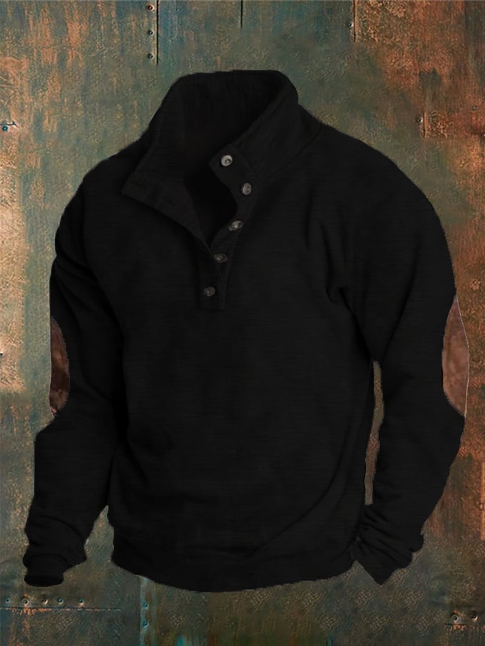 Sudadera de color sólido casual Concealed Button Stand cuello para hombre