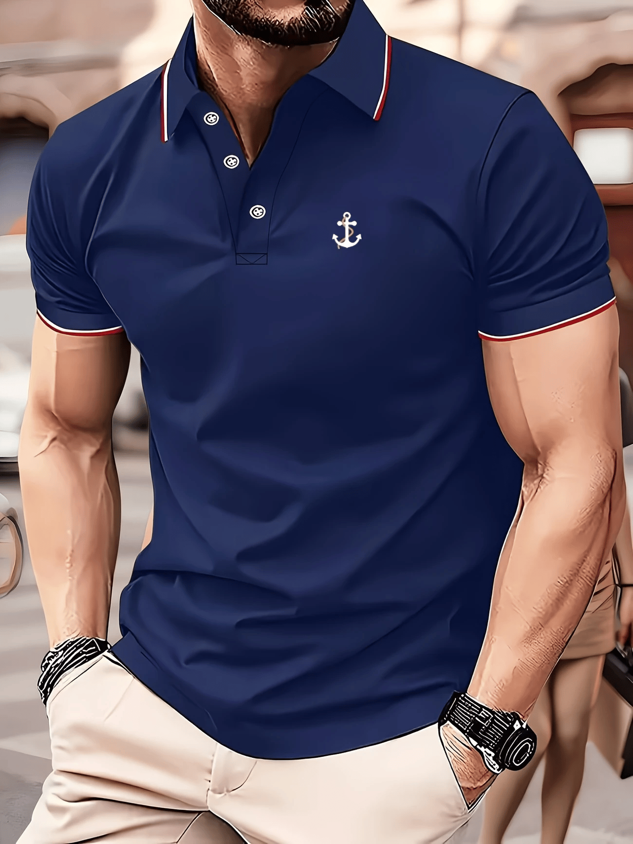 Camisa polo ejecutivo Logo con botones de manga corta para hombre