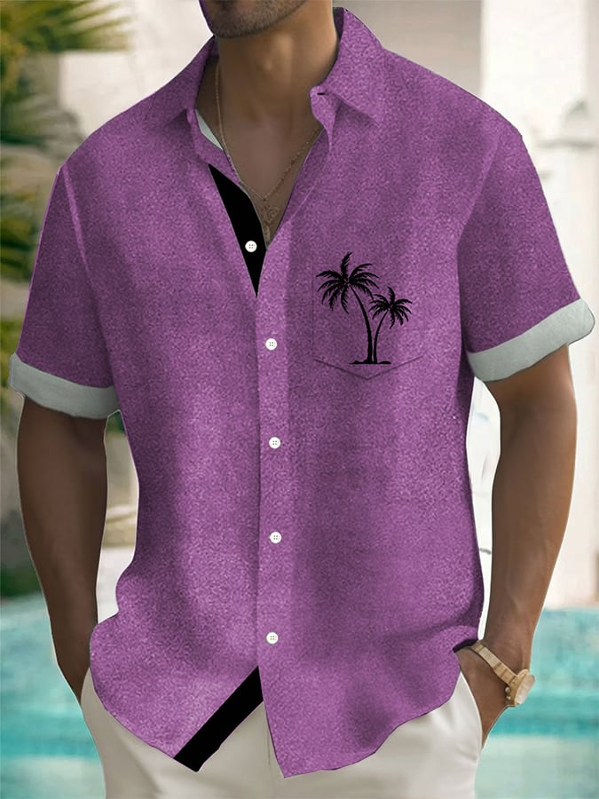 Camisa Hawaiian Resort Coconut Tree estampado Lapel para hombre