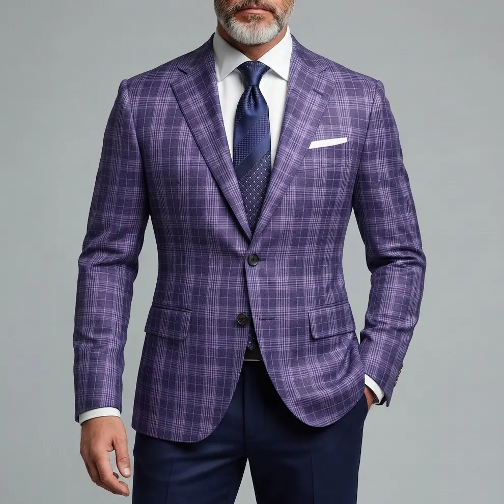para hombre clásico Formal Plaid Notched Lapel Two Button de manga larga saco