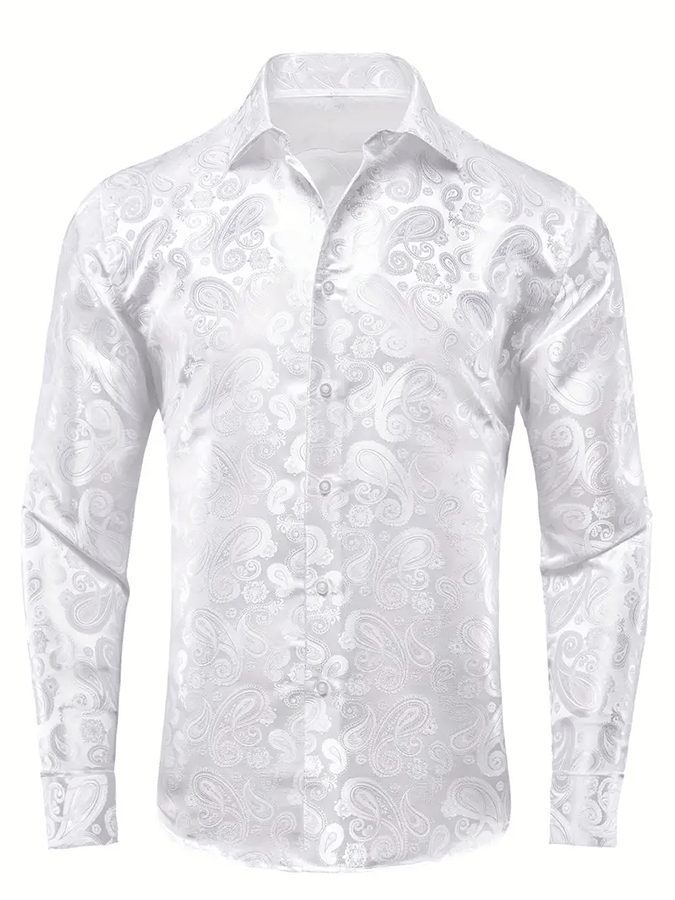 Camisa seda ejecutivo de lujo Design estampado de manga larga para hombre