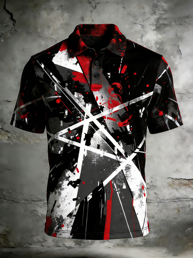 Moisture Wicking 3D degradado Abstract geométrico de manga corta Golf Polo