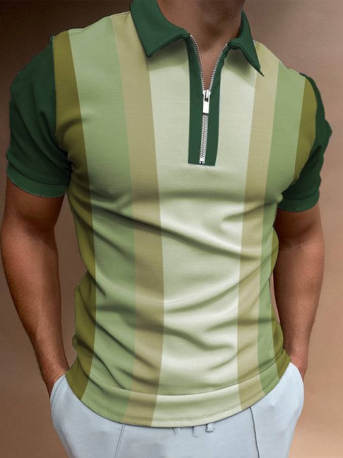 Elegante casual Lapel tejidoted a rayas Contrast Polo