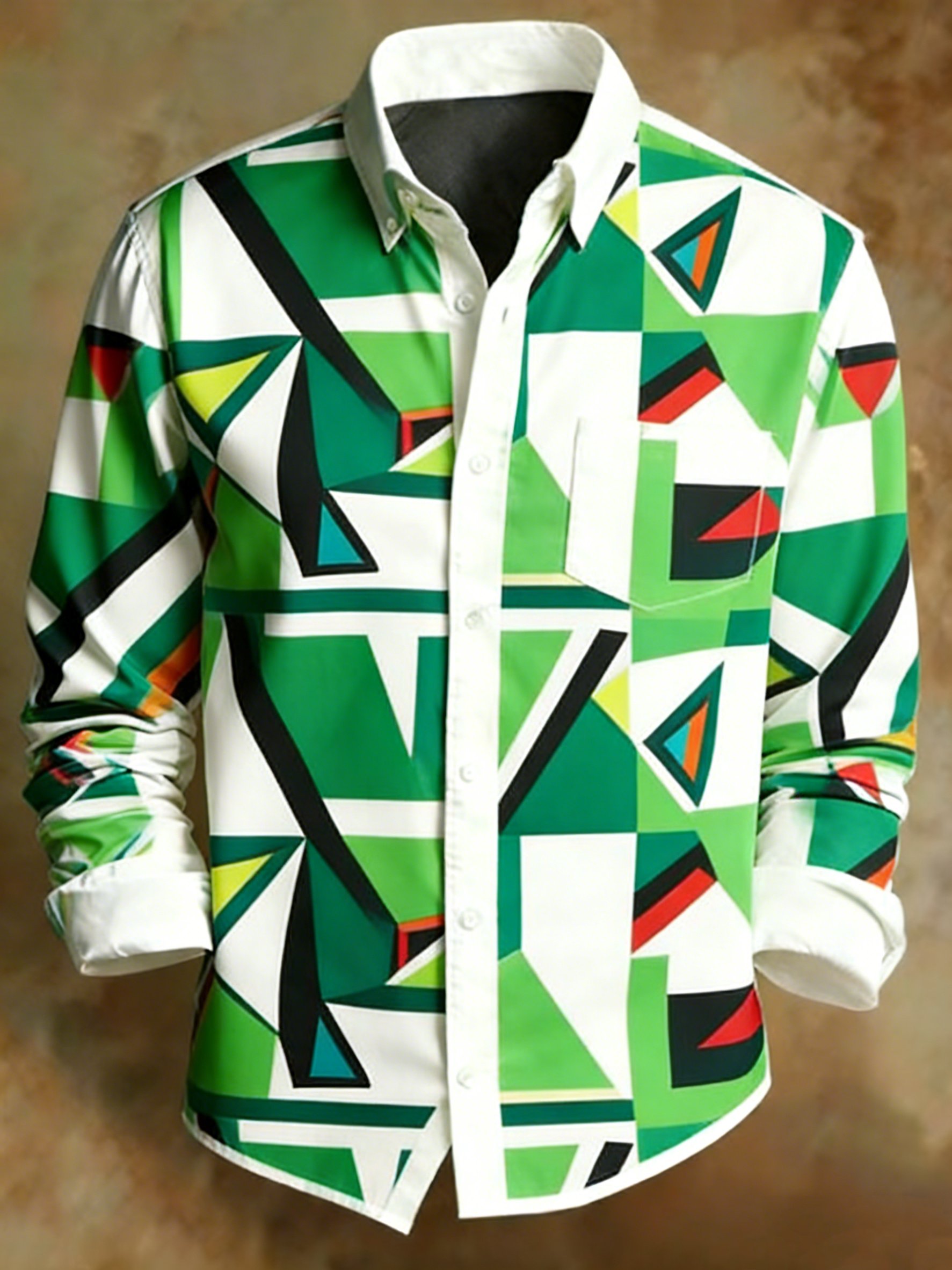 Camisa retro Abstract Geometry estampado ejecutivo Style para hombre