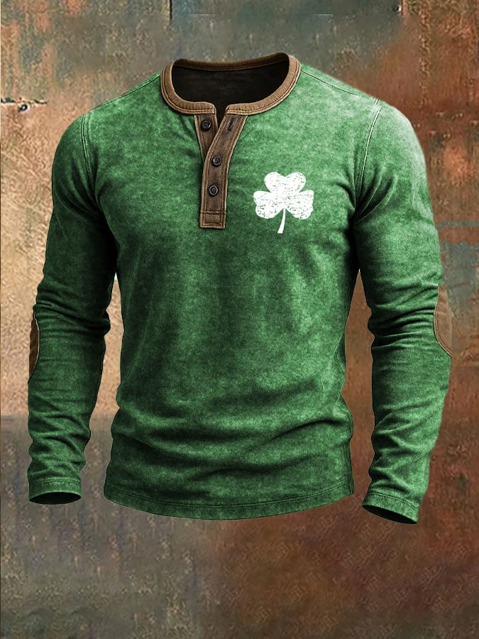 Camisa St. Patrick's Day estampado casual Henley para hombre