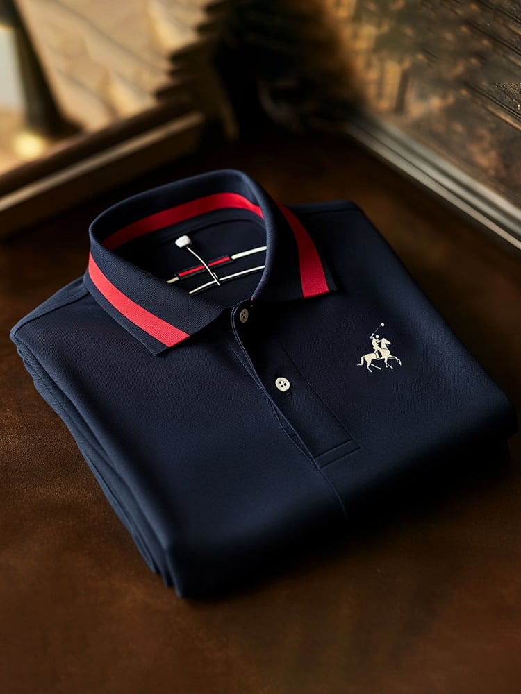 Camisa polo clásico ejecutivo Check Logo Button de manga corta para hombre