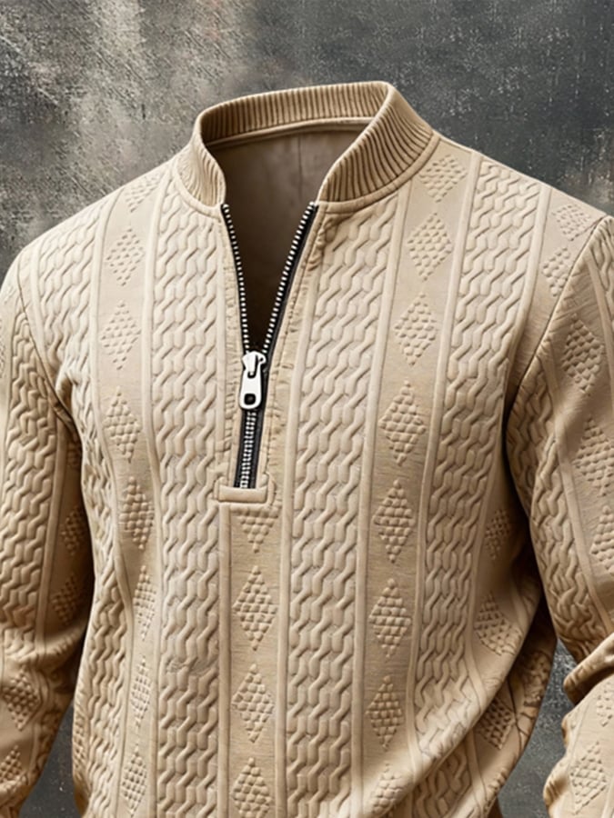 Sudadera casual retro Half-Zip Stand-cuello de manga larga para hombre