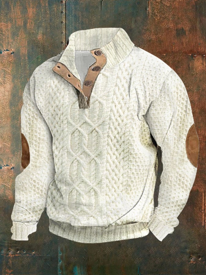 Sudadera Twists Braid estampado Standing cuello Button casual para hombre