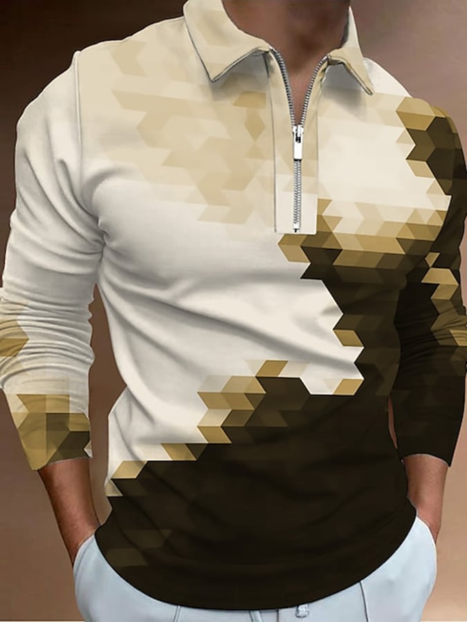 Camisa polo de moda estampado estampado solapa Pullover de manga larga