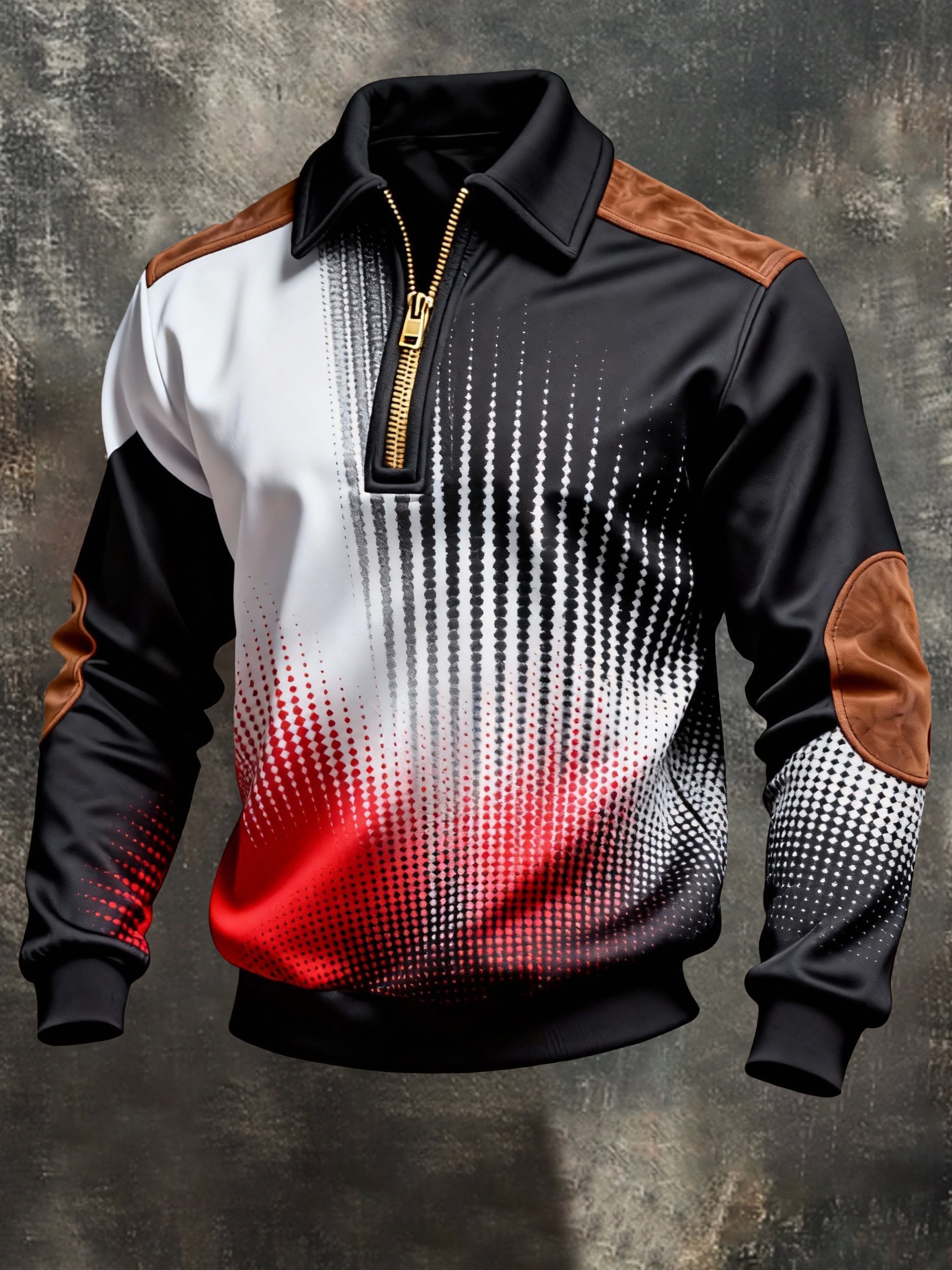 Sudadera vintage Color-Block estampado con cierre con gorrasucha para hombre