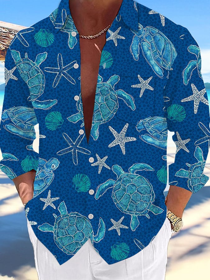 Camisa Hawaii Turtles estampado de moda Vacation And casual (With Pockets) para hombre