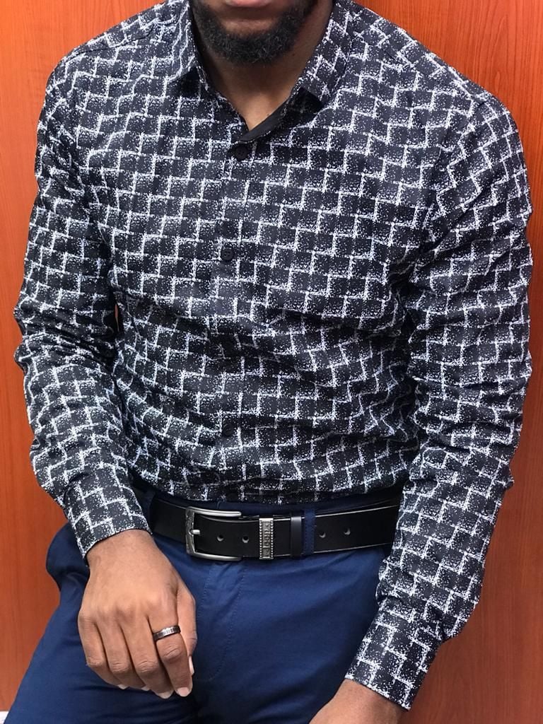 Camisa Street Style ejecutivo casual estampado de manga larga para hombre