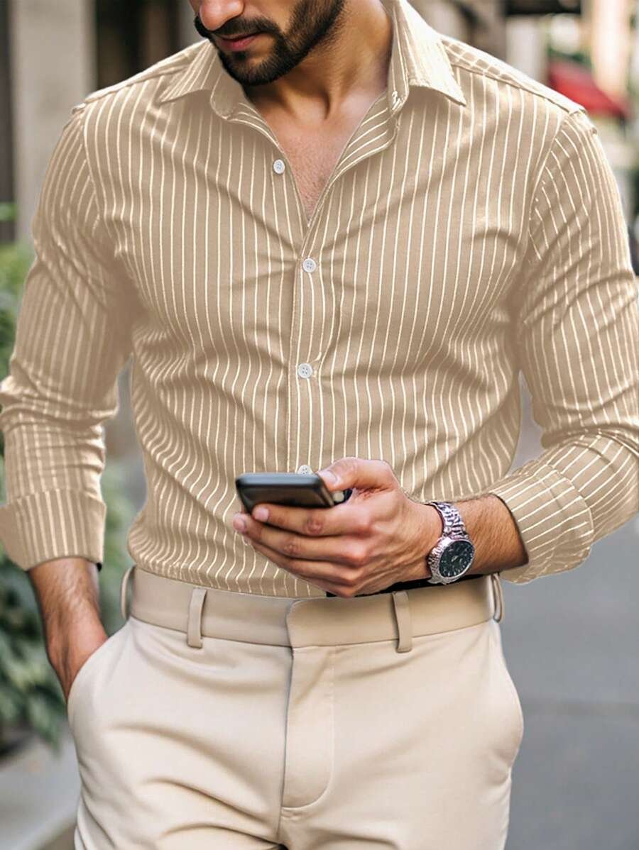 Camisa Street Style ejecutivo casual estampado de manga larga para hombre