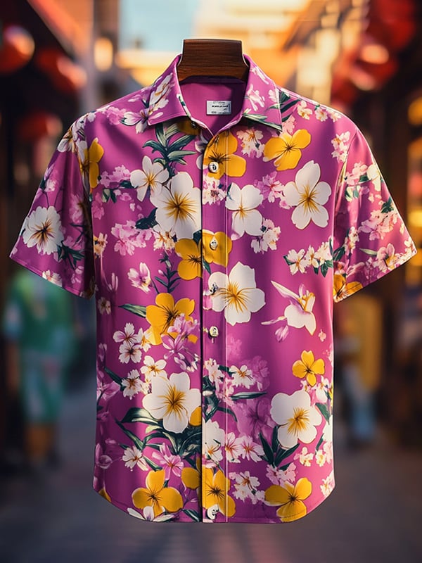 Camisa Beach Vacation floral de manga corta para hombre