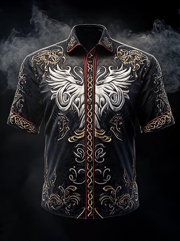 Camisa retro Viking gráfico de manga corta para hombre