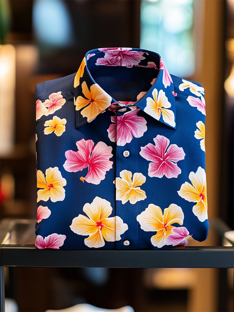 Camisa casual Holiday floral de manga larga para hombre