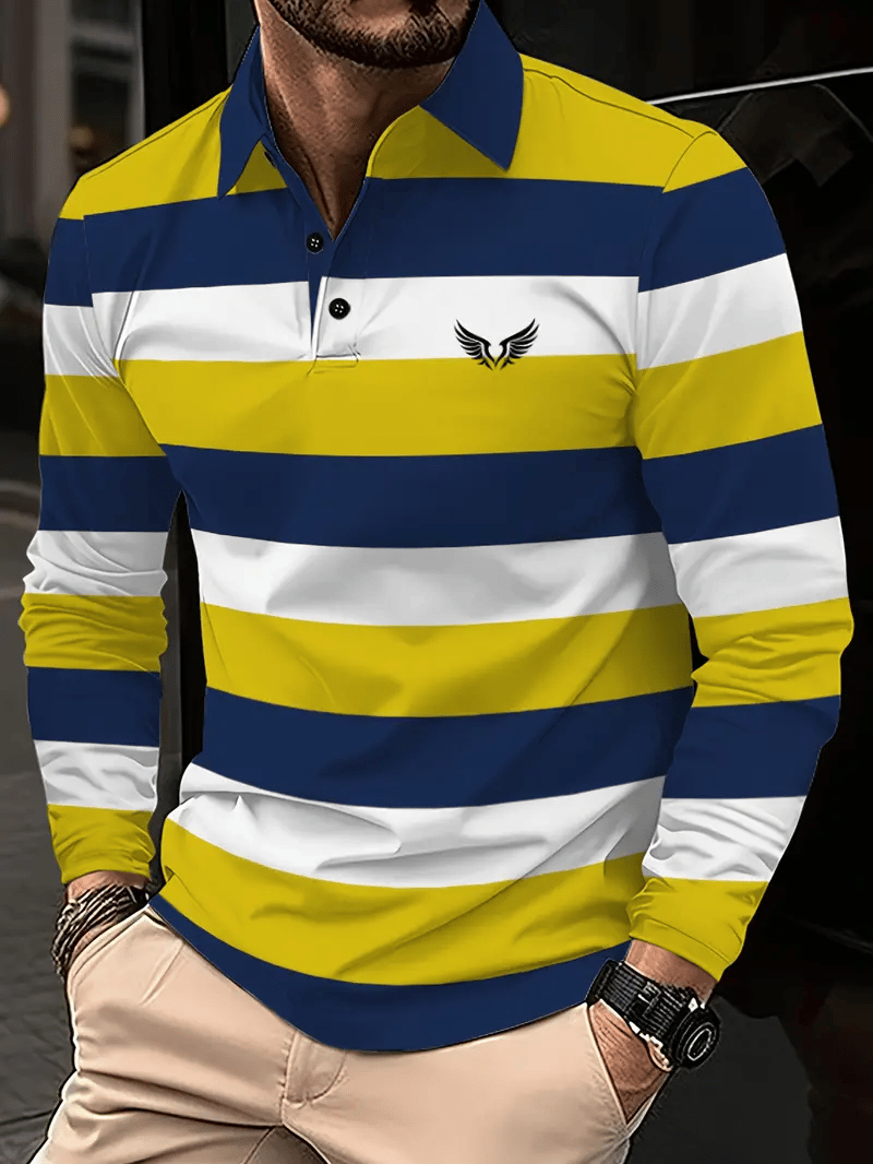 Camisa polo ejecutivo casual a rayas de manga larga para hombre