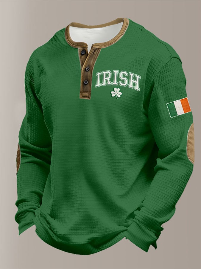 Camisa casual Saint Patrick's Day Clover Henley para hombre