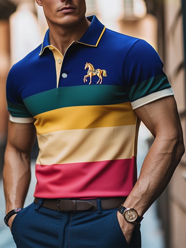 Camisa polo de manga corta con botones with a rayas logo para hombre