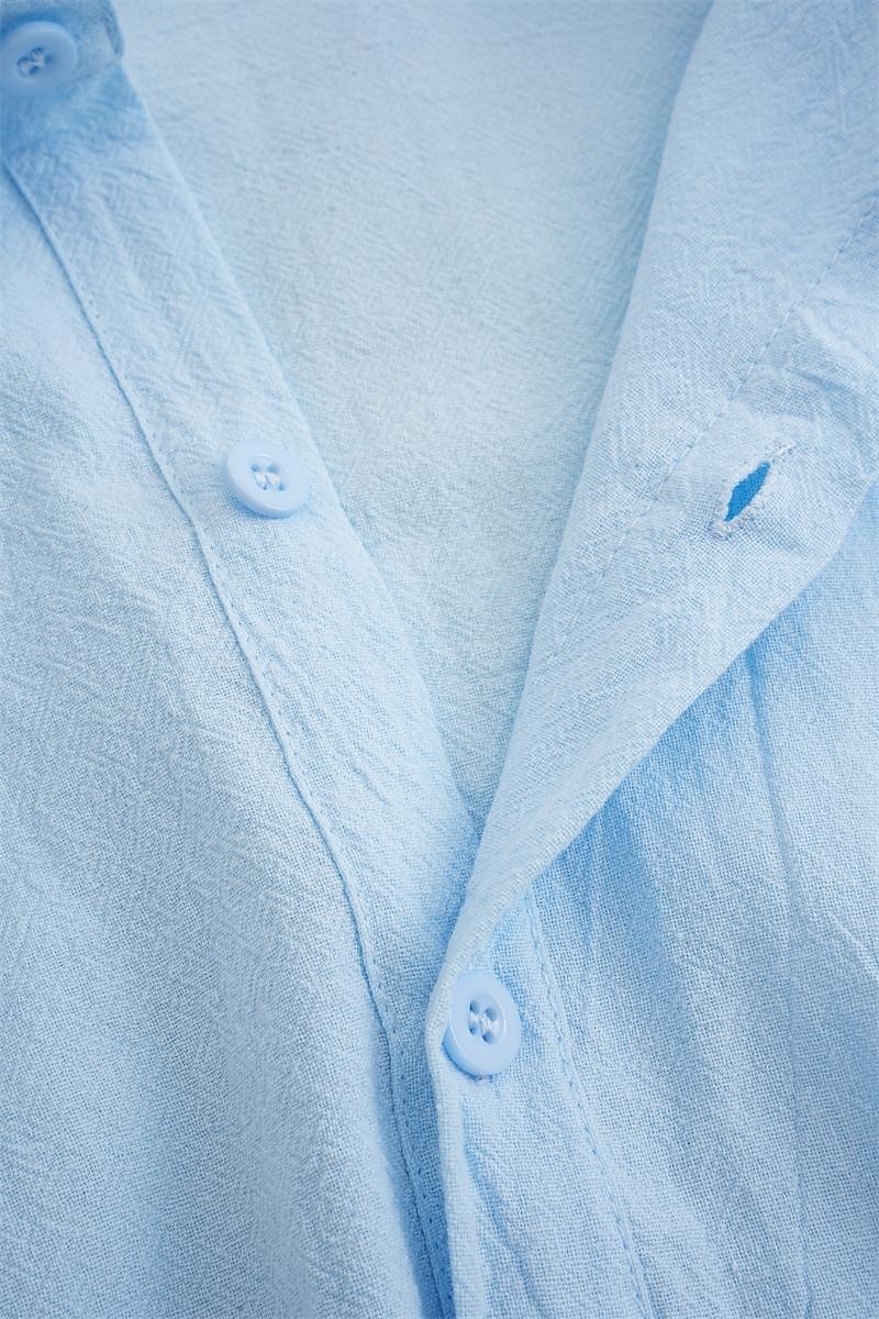 Camisa de lino camisa Summer camisa Beach camisa Plain casual para uso diario Black White Pink Royal Blue de manga larga solapa Spring & Summer Clothing Apparel para hombre - vista 2