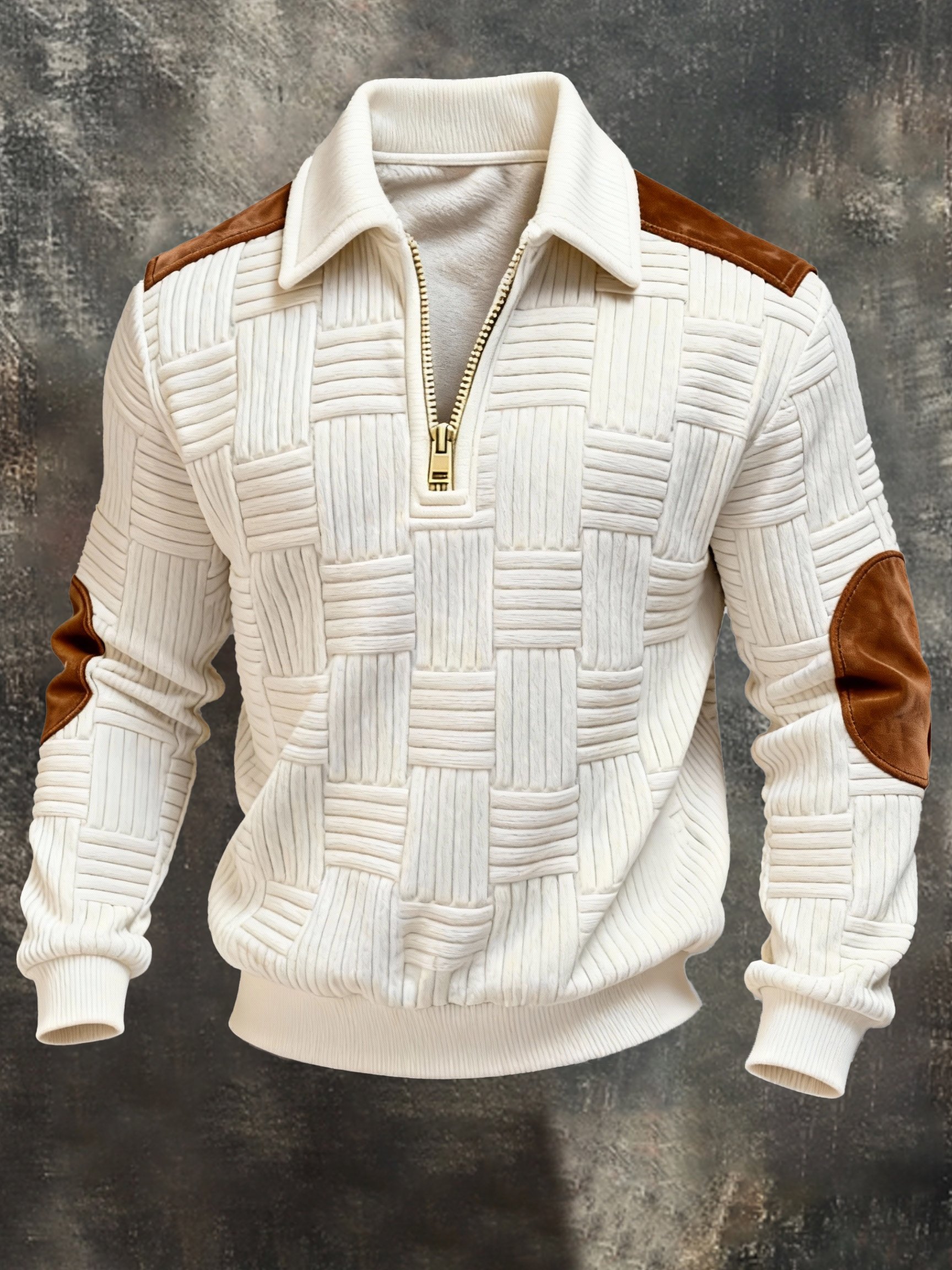 Sudadera retro jacquard texturizado Comfortable con cierre para hombre