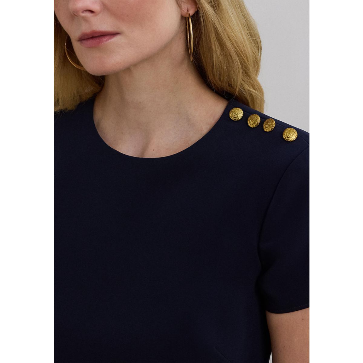 Two Tone Button Trim Crepe Shift Dress - 4