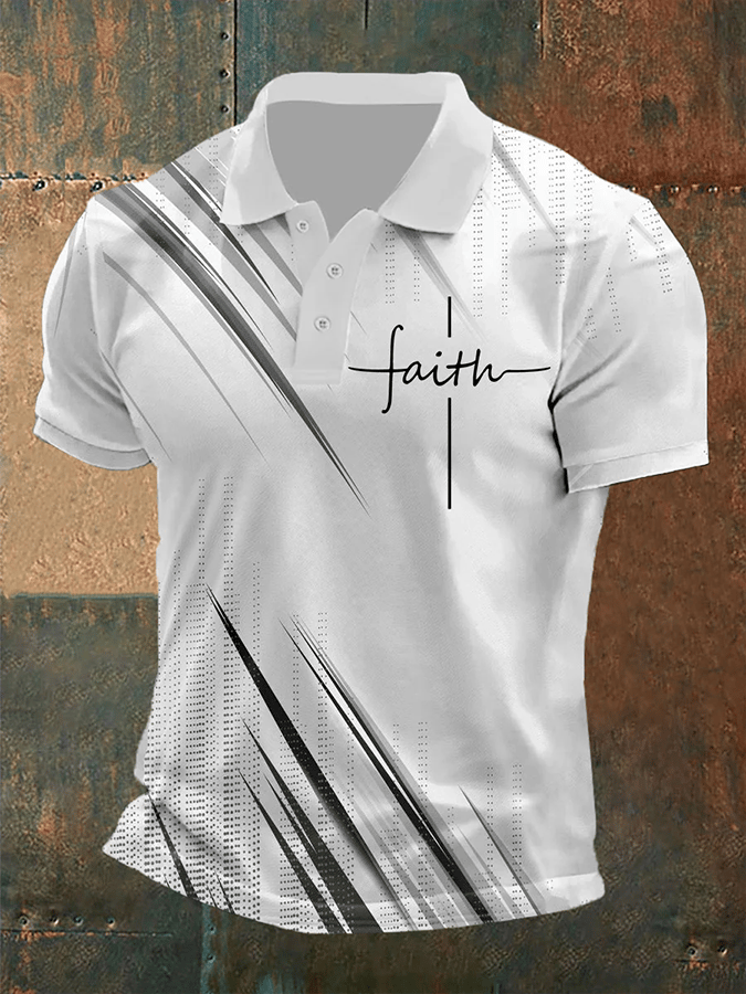 Camisa polo retro Faith casual estampado para hombre