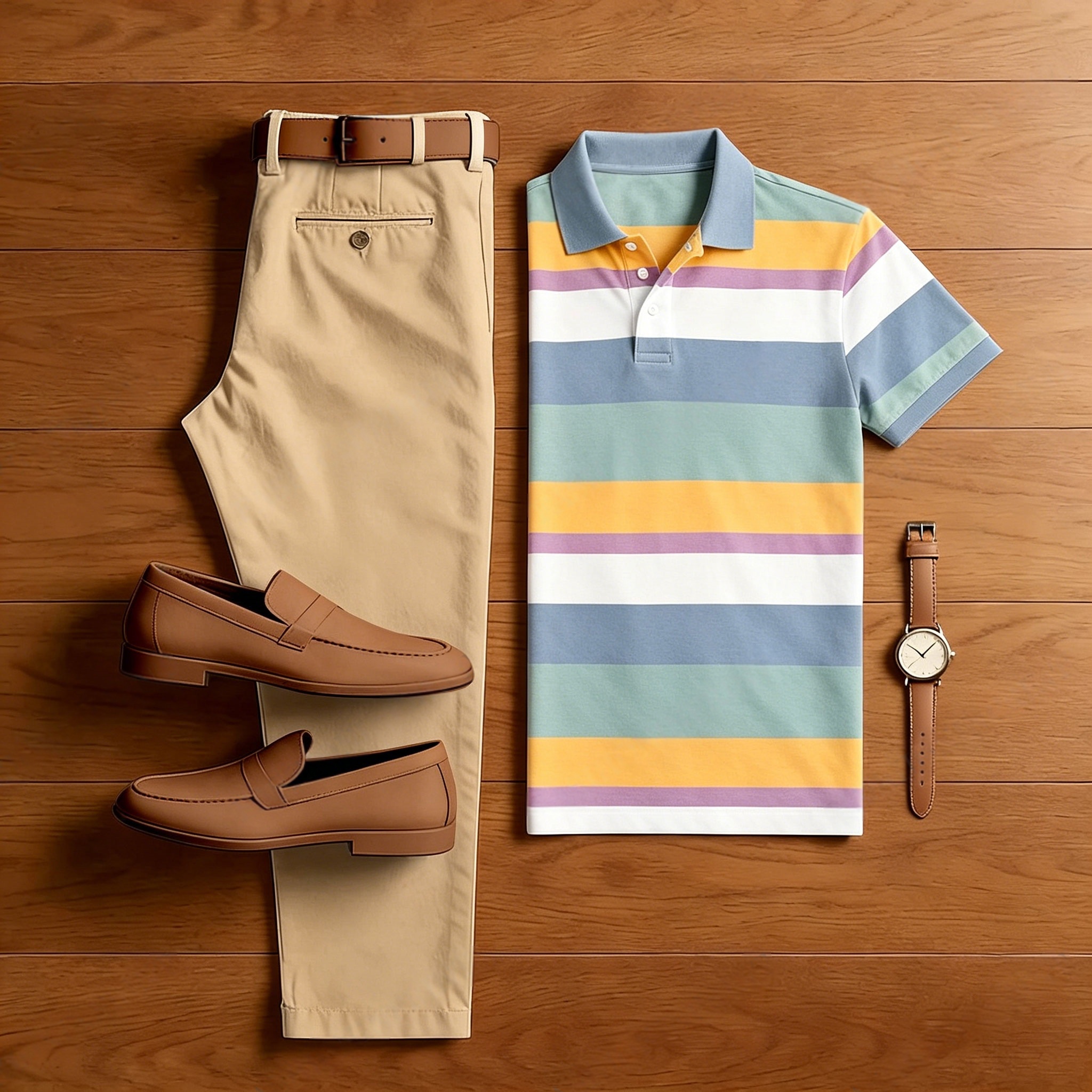Conjunto de dos piezas casual Colored Geometry estampado camisa polo And pantalón para hombre