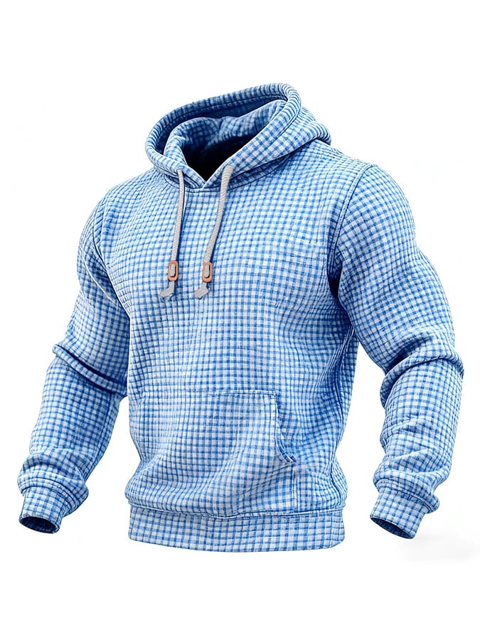 Sudadera casual retro a cuadros estampado de manga larga Hooded para hombre