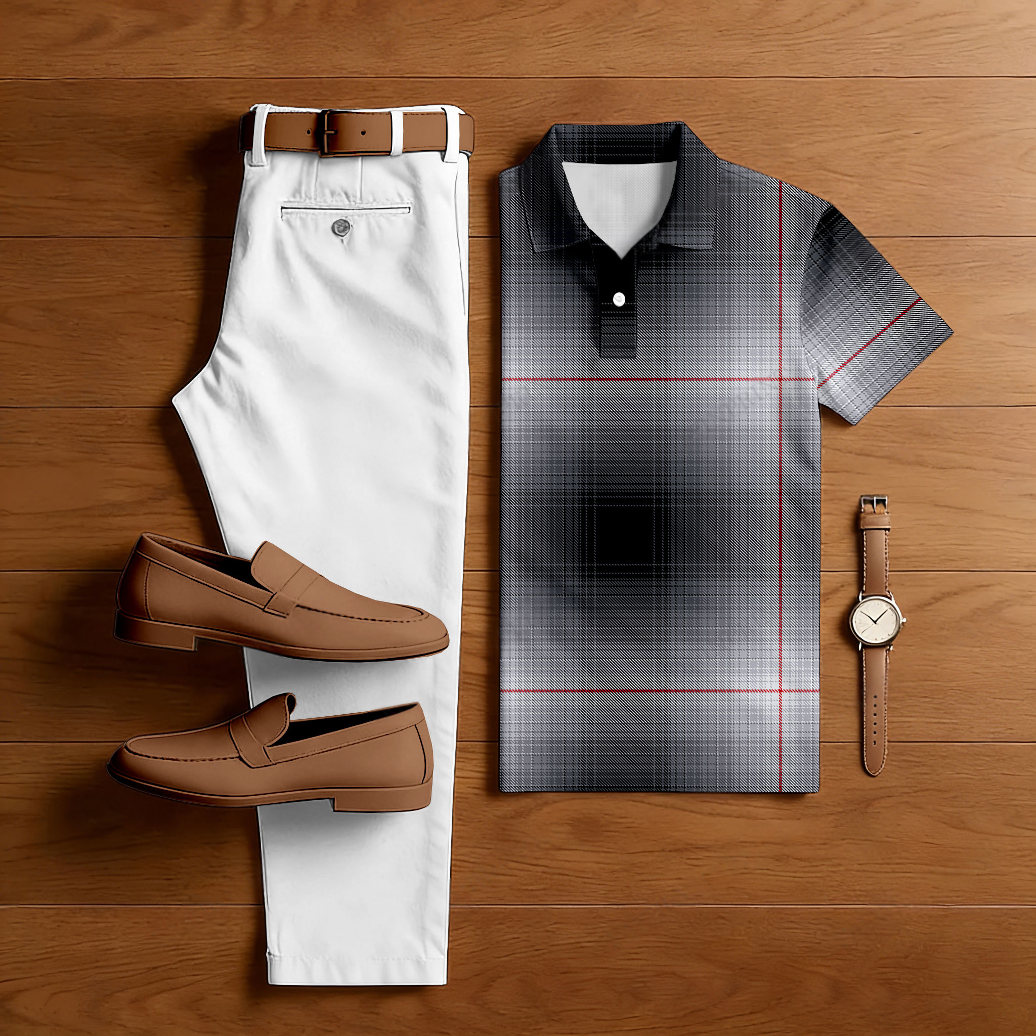 Conjunto de dos piezas casual Black Smudge estampado camisa polo And pantalón para hombre